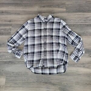 Eddie bauer Flannel Shirt‎ Plaid Button Down Long Sleeve Gray Black White size L